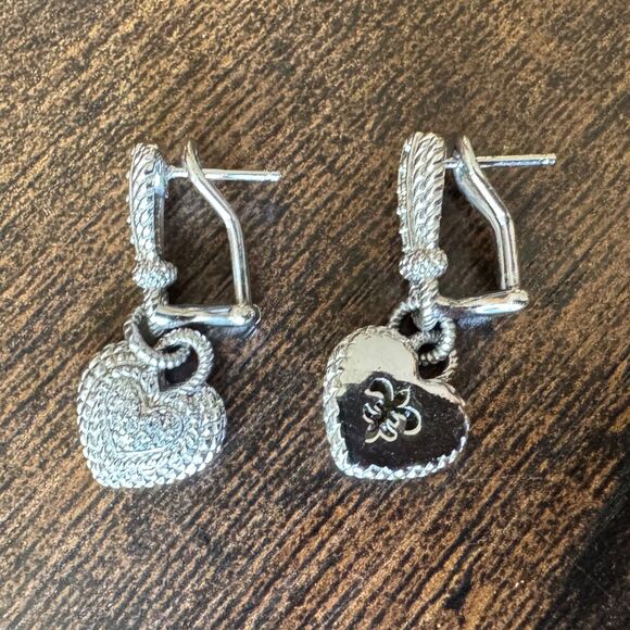 Judith Ripka Sterling Silver Diamonique CZ Heart Dangle Earrings 925 Rope - Picture 5 of 6